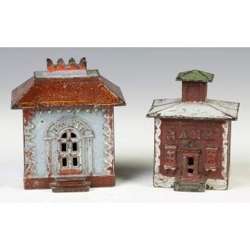 Two Vintage Cast Iron Penny Banks