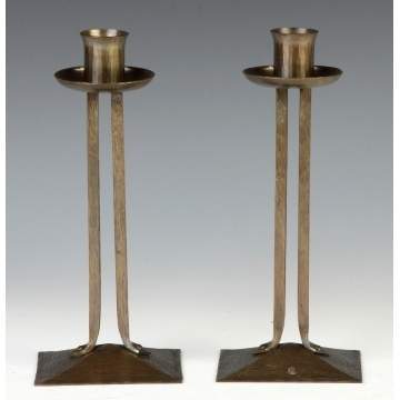 Roycroft, Carl Kipp Design, Hammered Copper Candlesticks