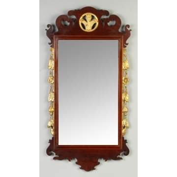 Chippendale Style Gilded & Inlaid Mahogany Mirror