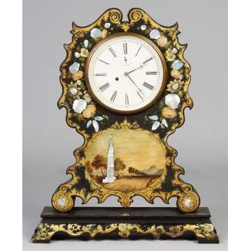 Litchfield Mfg. Co. Paper Mache & Mother of Pearl Shelf Clock