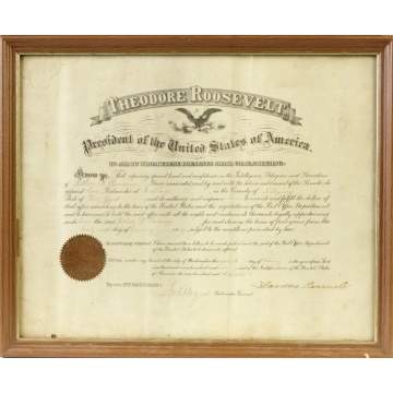 Theodore Roosevelt Signed Postmaster Document