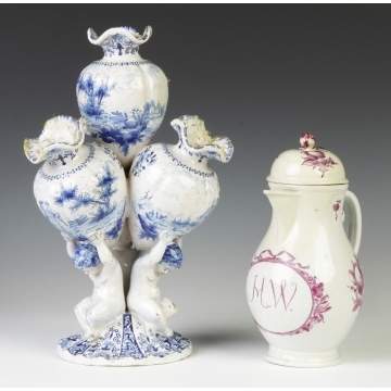 Delft Vase w/Putties & Early French Coffee Pot