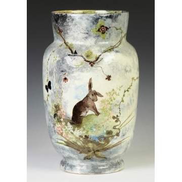 Art Pottery Vase w/Bunny & Landscape