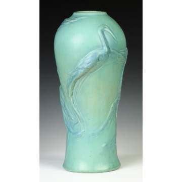 Monumental Van Briggle Vase w/Molded Herons