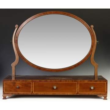 Sheraton Inlaid Mahogany 3 Drawer Dressing Mirror