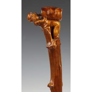 Carved Cane w/Bearded Man with Beer Keg