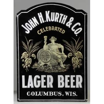 John H. Kurth & Co. Celebrated Lager Beer, Columbus Wis., Tin Lithograph Sign