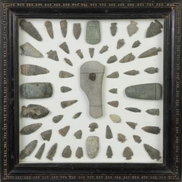 Display of Early Native American Arrowheads & Axe heads