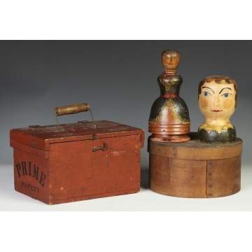 Egg & Pantry Box; Painted Figure & Doll Head