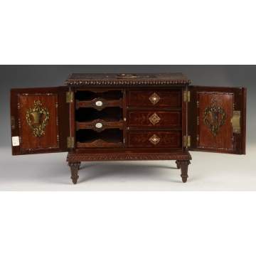 Carved, Inlaid & Painted Rosewood Jewelry Casket