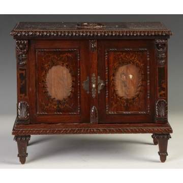 Carved, Inlaid & Painted Rosewood Jewelry Casket