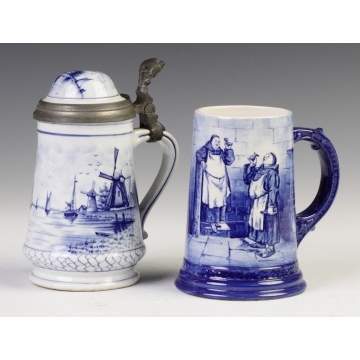 Two German Blue & White Porcelain Steins