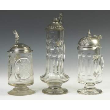 Three Cut Glass Steins