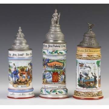 Three German Porcelain Regimental Lithophane Steins