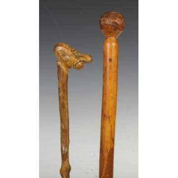 Two Folk Art Canes w/Carved Heads
