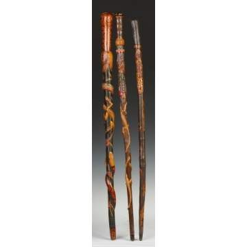 Three Mexican Carved Wood Canes 