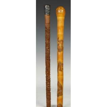 Two Asian Carved Wood Canes