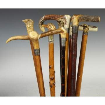 Group of Ten Carved Antler Canes