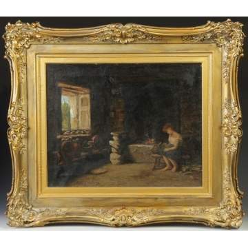 Burr Nicholls (American, 1848-1915) Young girl near fire