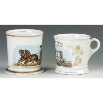 Two Vintage Horse Drawn Carriage Occupational Shaving Mugs