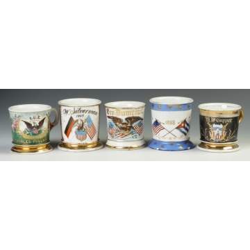 Five Vintage Patriotic/Military Occupational Shaving Mugs