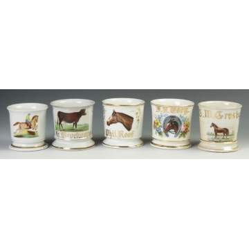 Five Vintage Horse Occupational Shaving Mugs