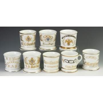 Eight Vintage Fraternity/Lodge Occupational Shaving Mugs