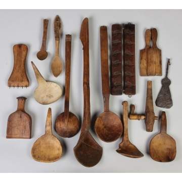 Group of Food Choppers, Bowl & Woodenware, Ladles, etc.