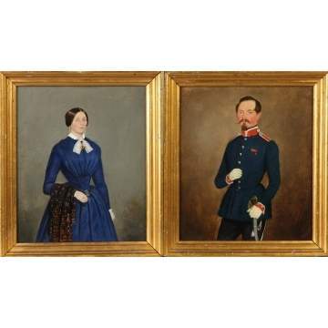 J. Hammel Pair of Portraits, Military Gentleman & Wife