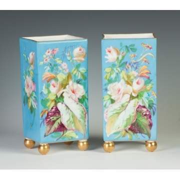 Pair of Porcelain Hand Painted Paris Square Vases