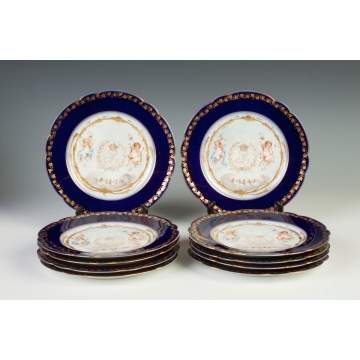 Sevres Set of 10 Plates w/Cherubs & Gold Leafed Design
