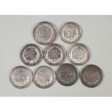 Nine Sterling Silver Agricultural Medals
