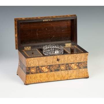 Highly Figured Burl & Inlaid Floral Tea Caddy