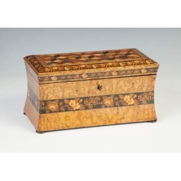 Highly Figured Burl & Inlaid Floral Tea Caddy