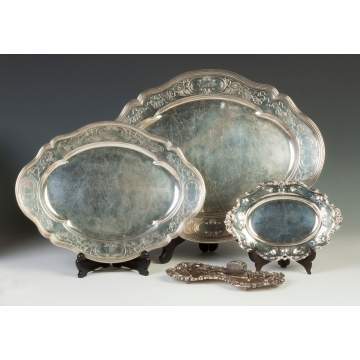 Sterling Silver Trays & Silver Plate Candle Snuffer w/Tray