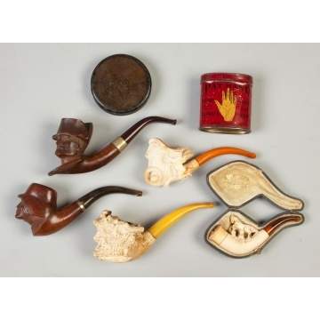 Group of Vintage Carved Meerschaum & Burl Wood Pipes