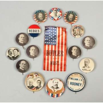 Group of Vintage Campaign Buttons & Ribbon