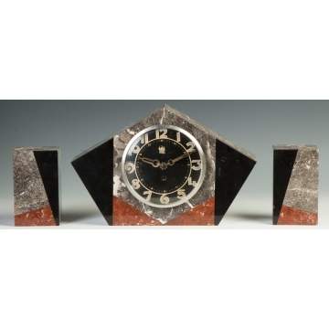 Lutetia Art Deco Onyx & Marble 3-Pc. Clock Set