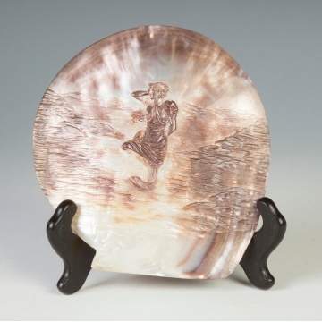 Carved Abalone Shell w/Victorian Lady & Seashore