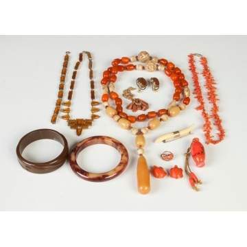 Group of Vintage Amber & Coral Jewelry