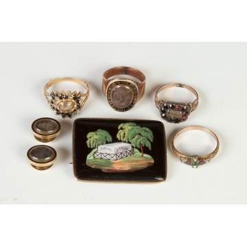 Vintage Enamel Mourning Pin with Rings 