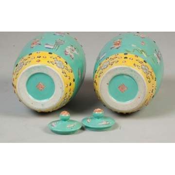 Pair of Chinese Porcelain Covered Jars