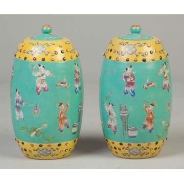 Pair of Chinese Porcelain Covered Jars