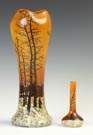 Two Legras Enameled Winter Scene Vases