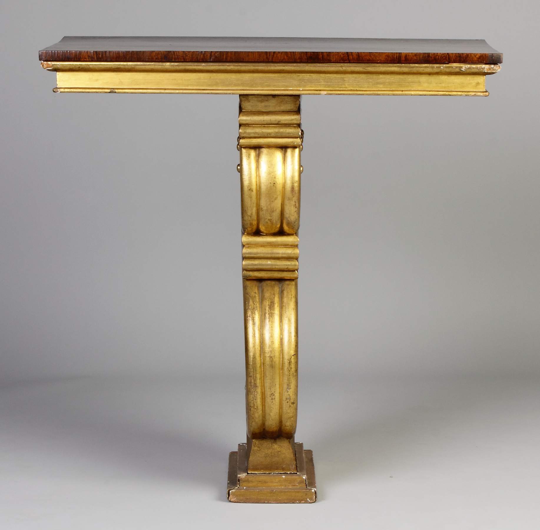 Giltwood & Rosewood Side Table with Carved Lyre Base
