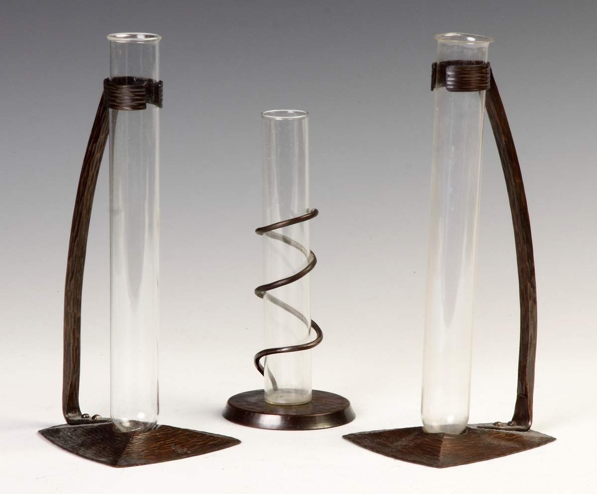 Roycroft Hand Hammered Copper & Glass Bud Vases Cottone Auctions