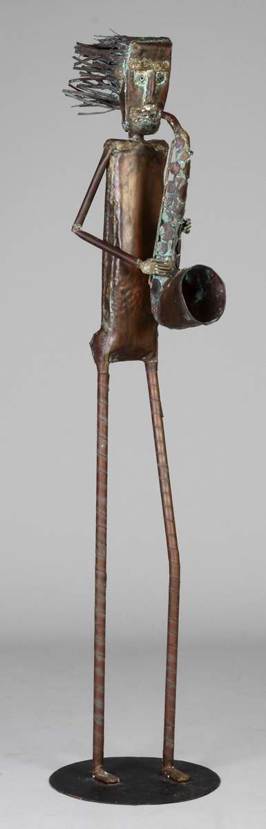 Scott Tindall (American ) Iron & Copper Sculpture of Saxophone Player
