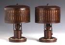 An Unusual Pair of Heintz Art Copper & Silver Overlay Lamps