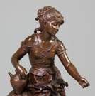 Hippolyte-FranÃ§ois Moreau (French, 1832-1927) Bronze sculpture of a woman w/jar