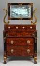 Classical Empire Mahogany & Stenciled Chest of Drawers w/ Mirror